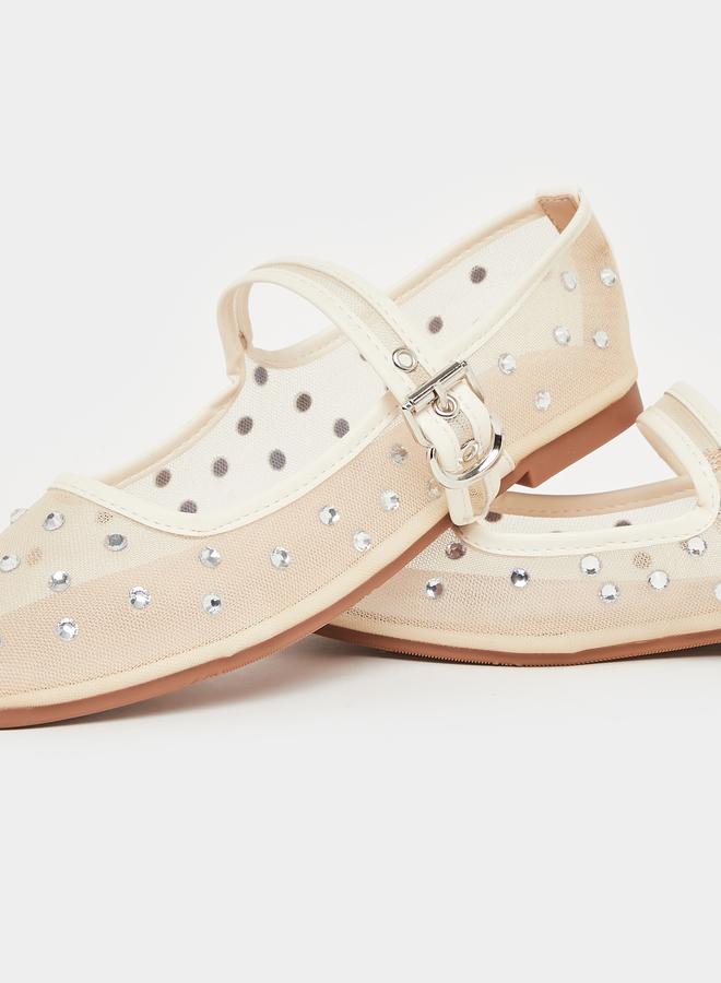 Styli Beige Polka Dot Embellished Ballerina - Image 3